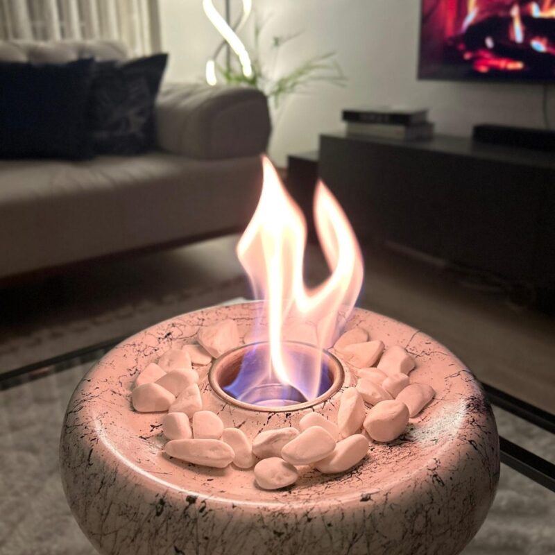 Masaüstü Beton Ateş Çukuru Bioethanol Şömine Beyaz