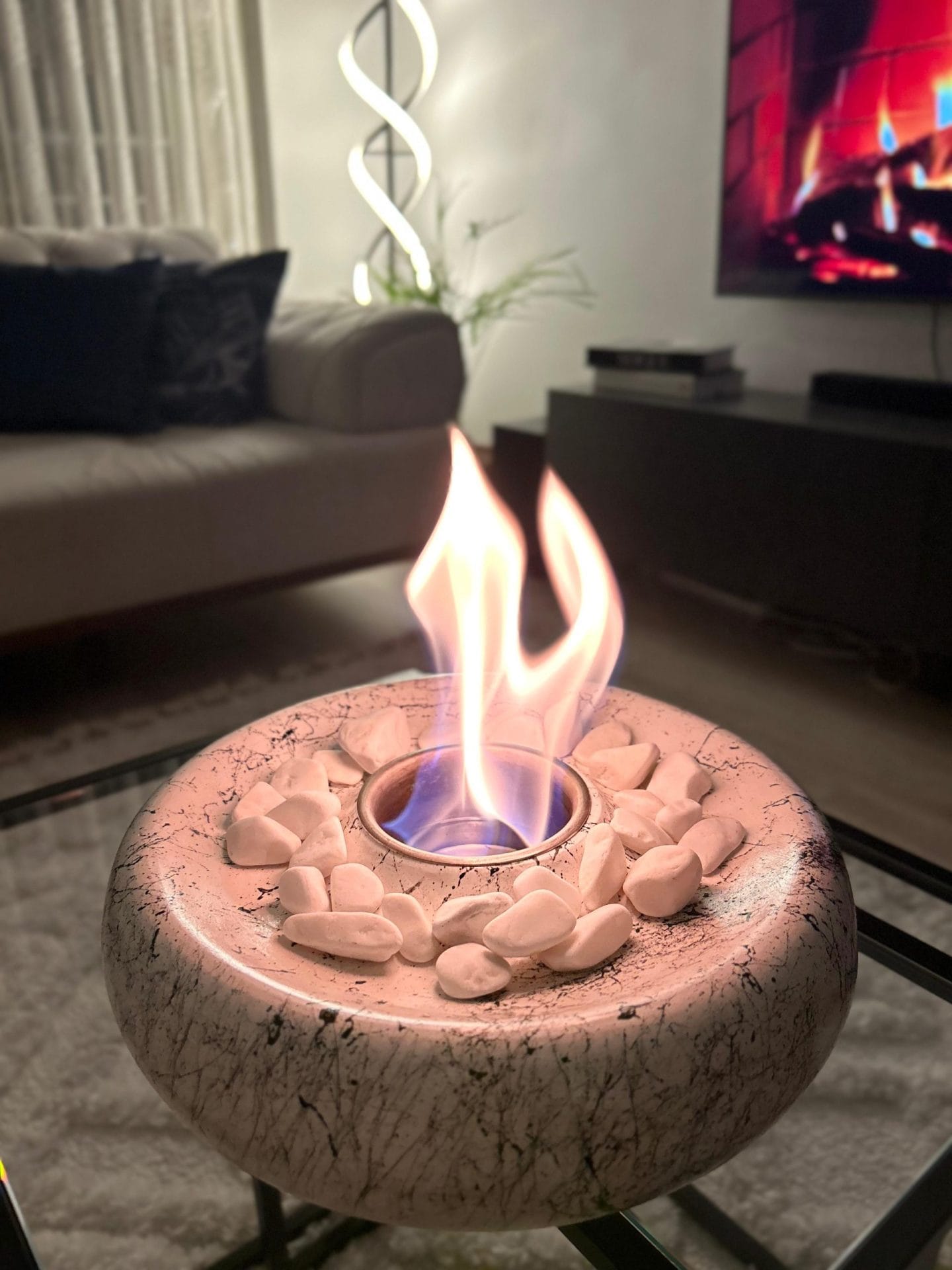 Masaüstü Beton Ateş Çukuru Bioethanol Şömine Beyaz